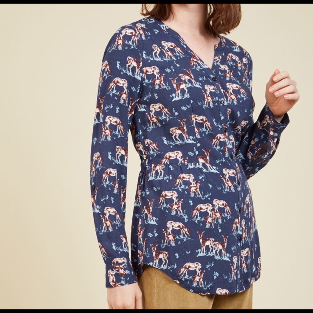 Trusty Travel Modcloth Deer Print Button Up Top